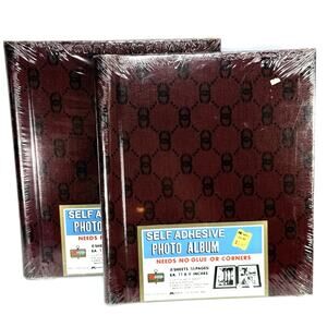 Set 2 Vtg Photo Album Burgundy Black Self Adhesive Kmart 10 Sheets 20 Pages